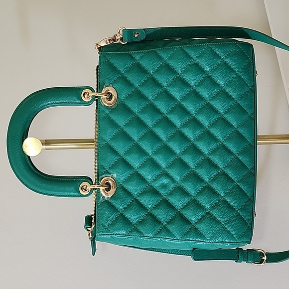 St. John Kelly quilted  Green Leather Sachel's handbag Preppy - Picture 8 of 16